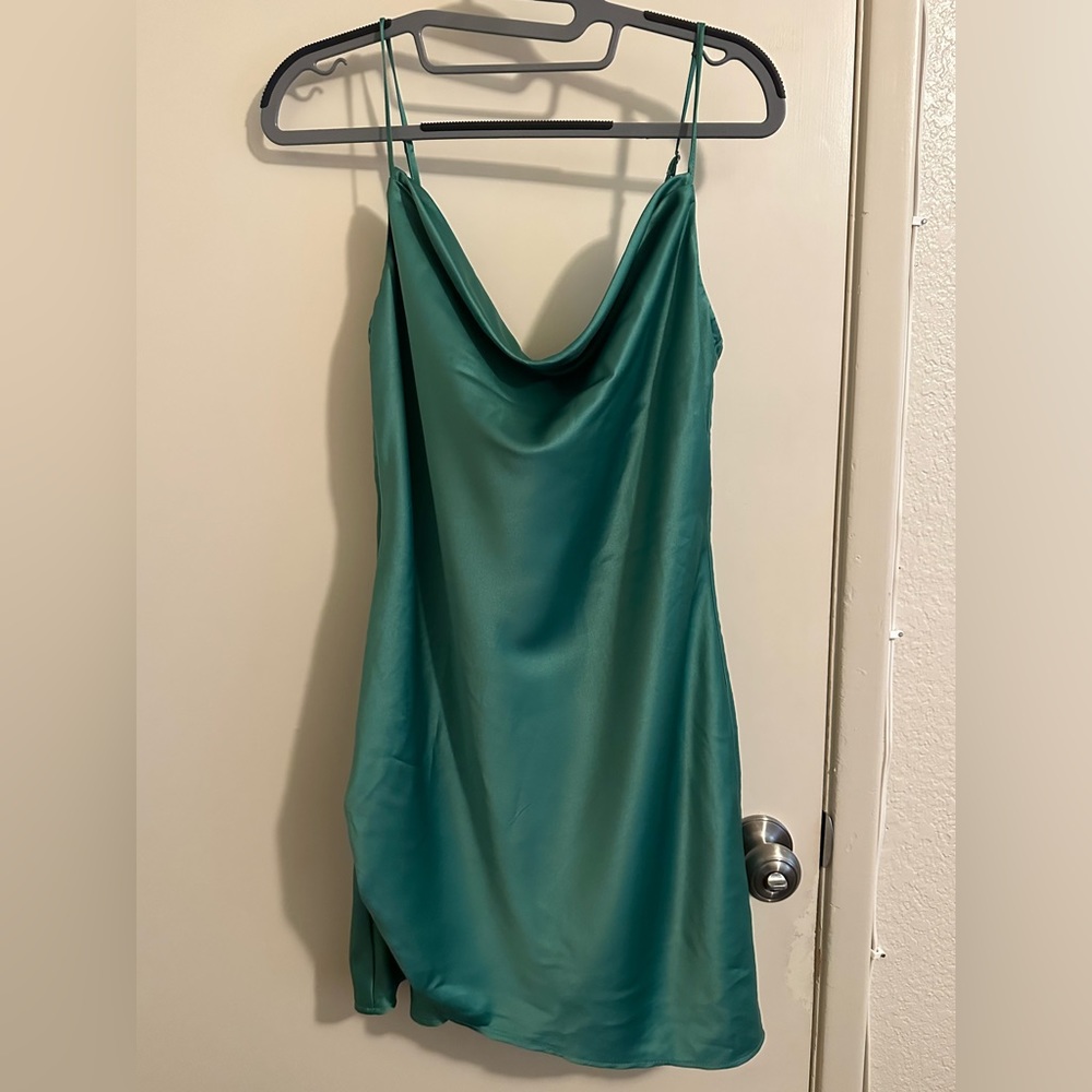 Green mini dress.